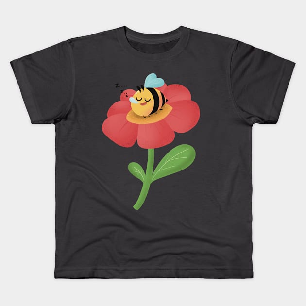 Sleepy bee on flower Kids T-Shirt by PhoYoSelf88